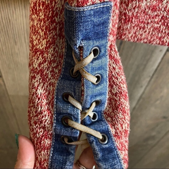 𝅺cecil Vintage Zip Front Sweater with denim patches - Picture 7 of 7